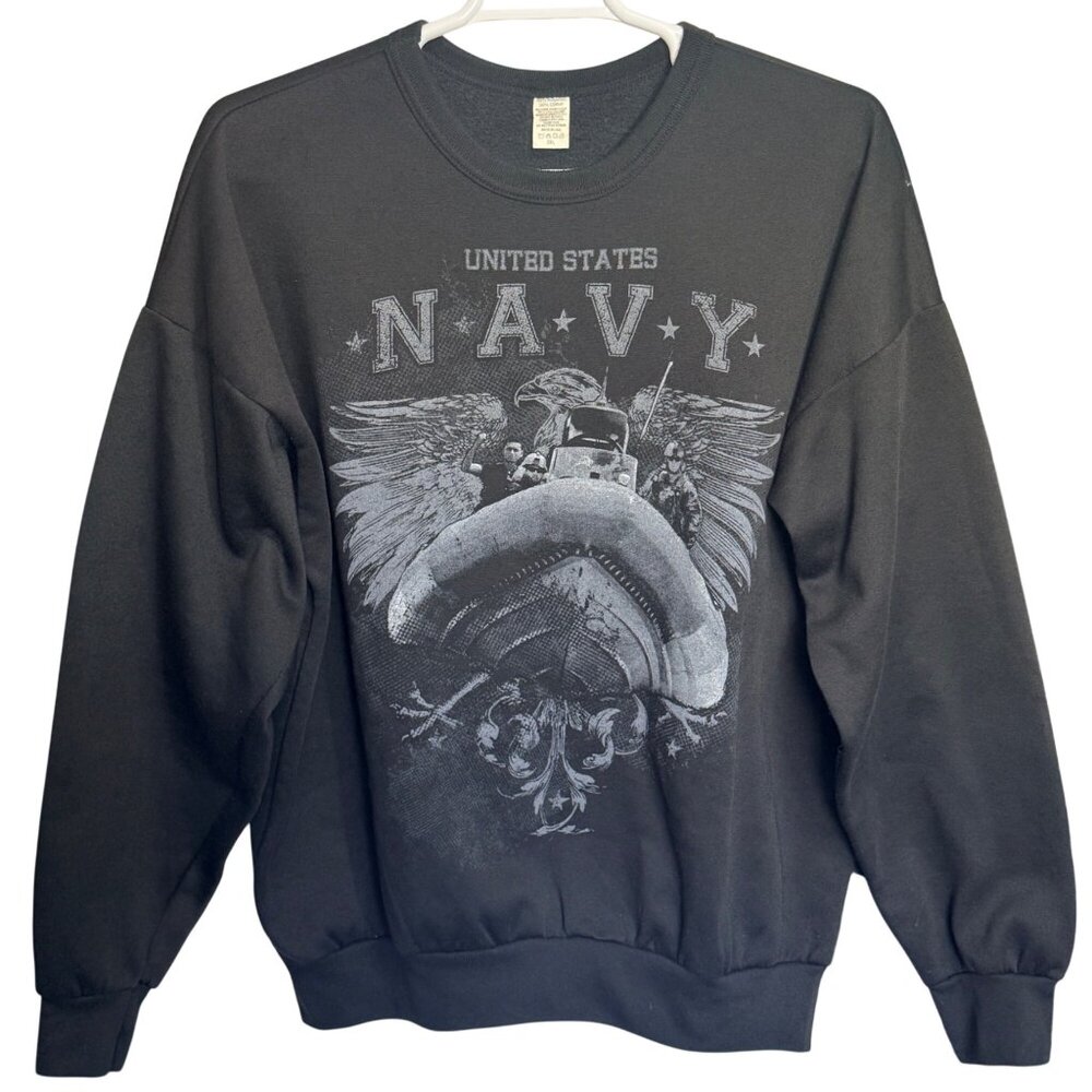 Vintage 90s United States Navy SEAL Sweatshirt Mens 2XL Black Cotton Blend USA